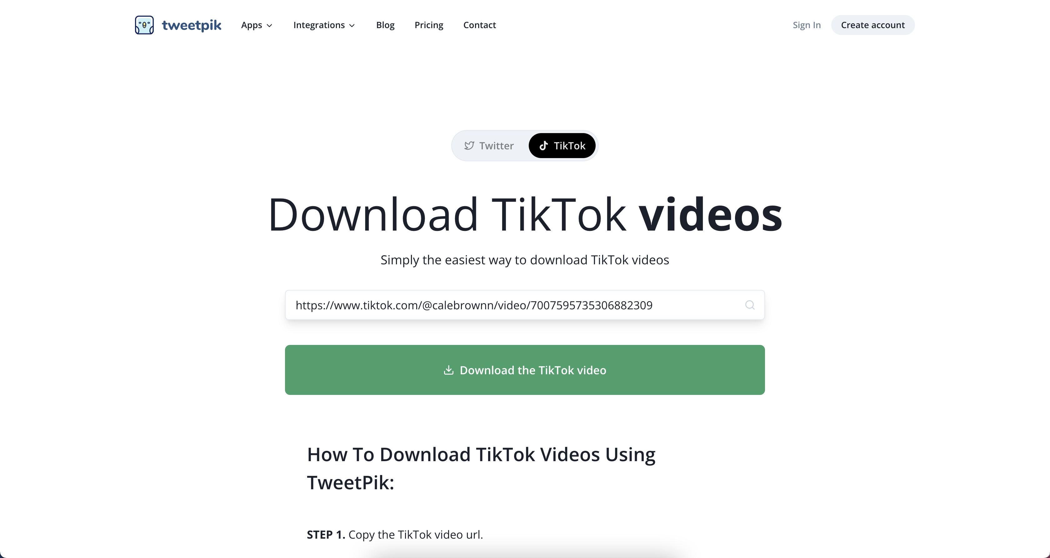 Paste TikTok video url in the search field